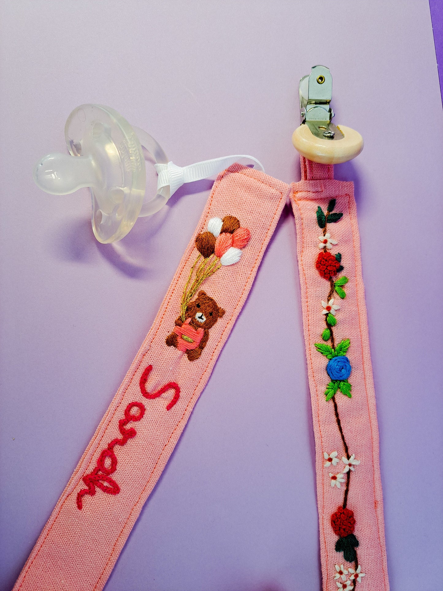 Pacifier clip for baby, embroidery fabric pacifier clip, baby shower gift, pacifier holder